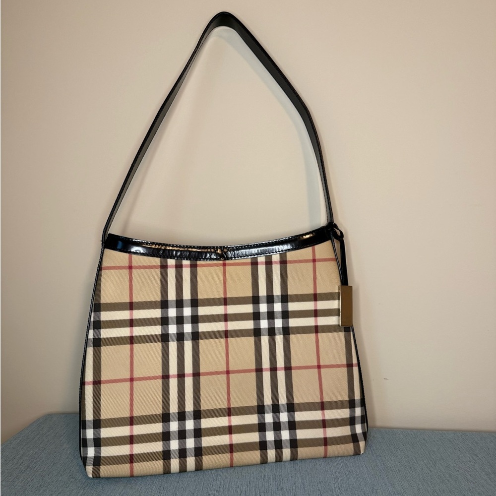 Burberry Beige and Black Check Shoulder Bag